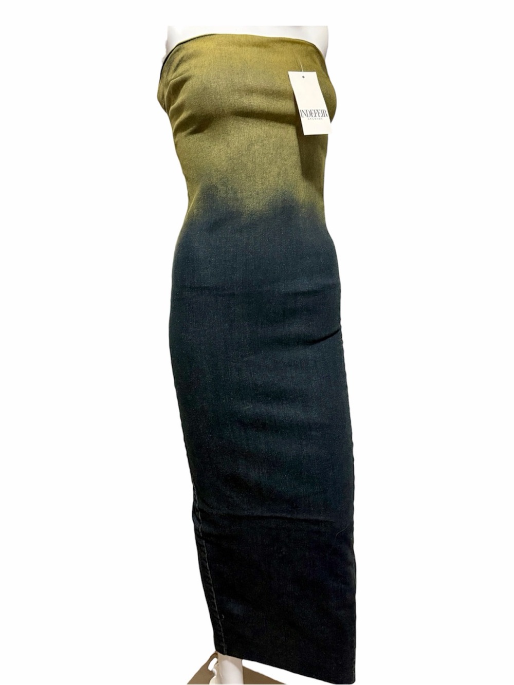 NWT Indefeir Strapless Tube Ombré Denim Maxi Dress Long Sz S